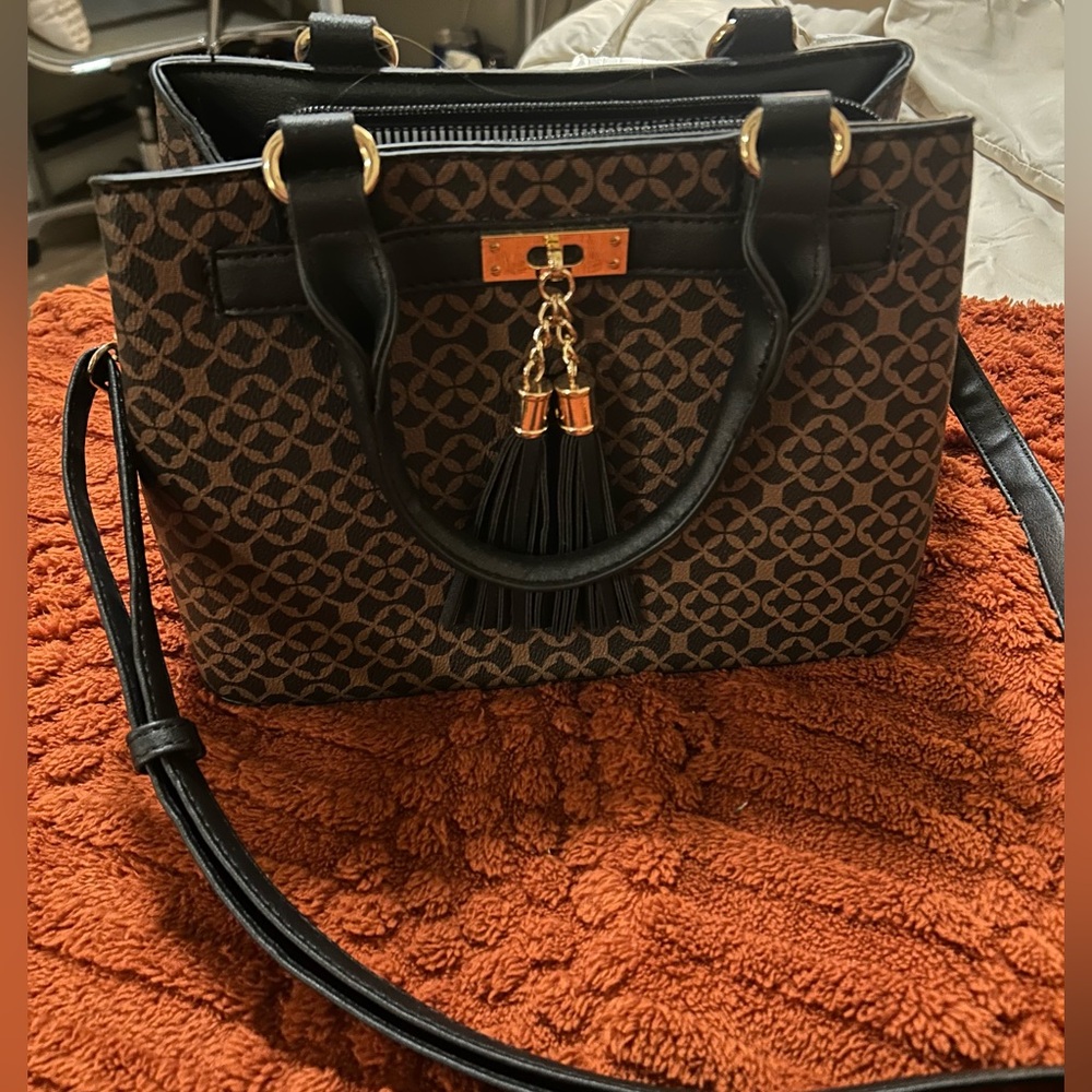 Black And Brown Patterned Handbag - image 1